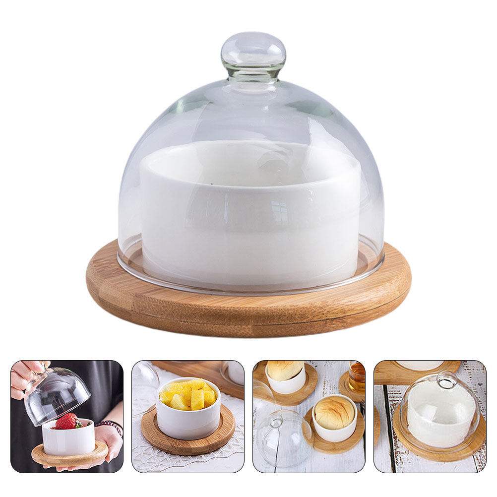 Plastic Dome Clear - طقم وعاء سلطة من السيراميك مع