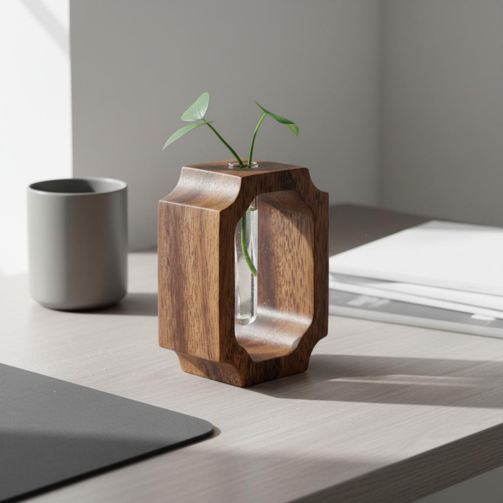 Propagation Station Vase - مزهرية من خشب الجوز سهلة التنظيف،
